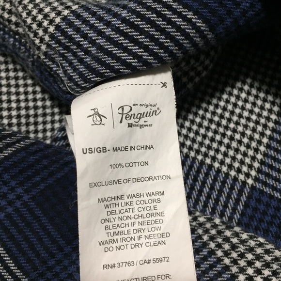 Penguin Heritage Slim Fit Flannel Shirt Men’s M Blue Black Plaid Button Up - Picture 8 of 9